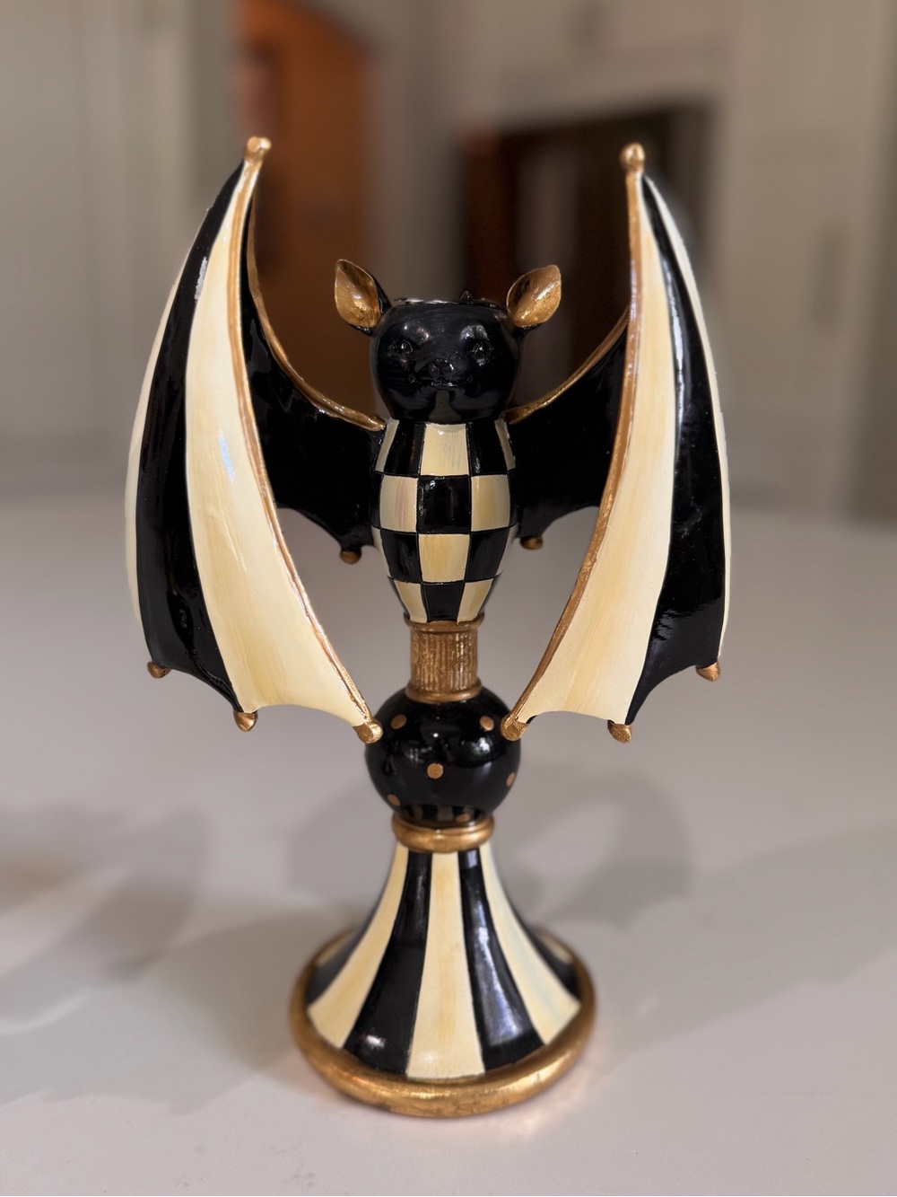 Mackenzie Childs courtly check bat spooky candle holder